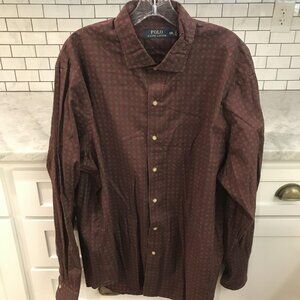Polo Ralph Lauren Shirt Mens XL Burgundy Geometric Medallion Cotton Button Down